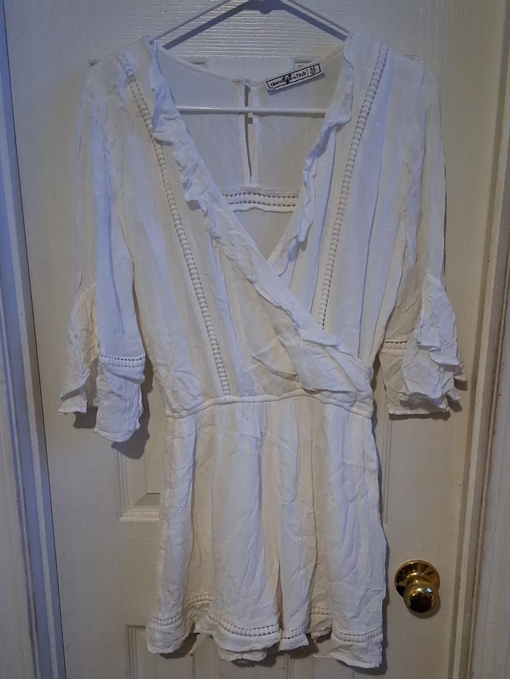 Abercrombie & Fitch White Wrap Romper with Ruffle Trim